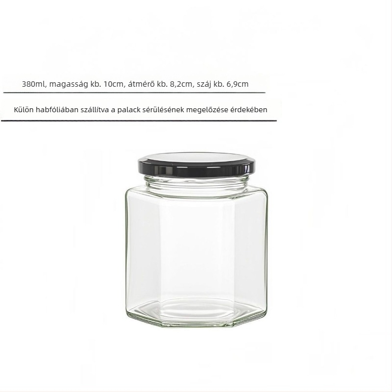 Élelmiszerbiztonságos, zárható hatszögletű üvegfedéllel, mézhez, chili szószhoz és citromlekvárhoz