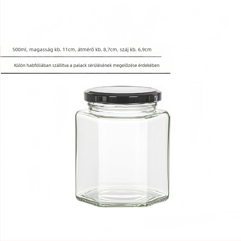 Élelmiszerbiztonságos, zárható hatszögletű üvegfedéllel, mézhez, chili szószhoz és citromlekvárhoz