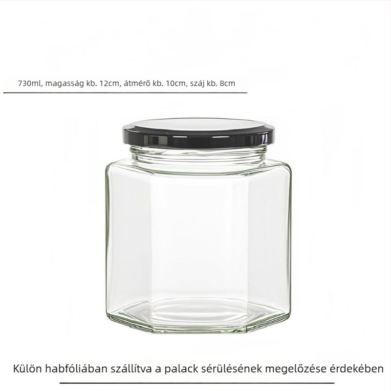Élelmiszerbiztonságos, zárható hatszögletű üvegfedéllel, mézhez, chili szószhoz és citromlekvárhoz