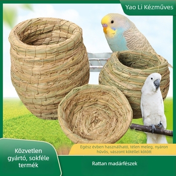 Szalmából készült fészek kis madaraknak, függő fészek ketreccel, kód 001
