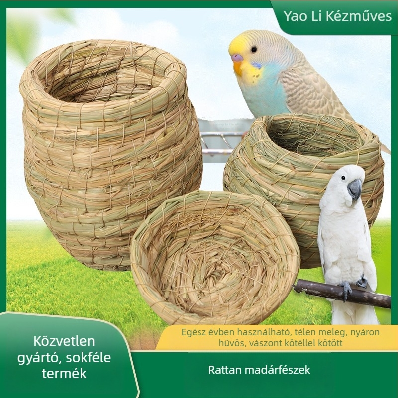 Szalmából készült fészek kis madaraknak, függő fészek ketreccel, kód 001