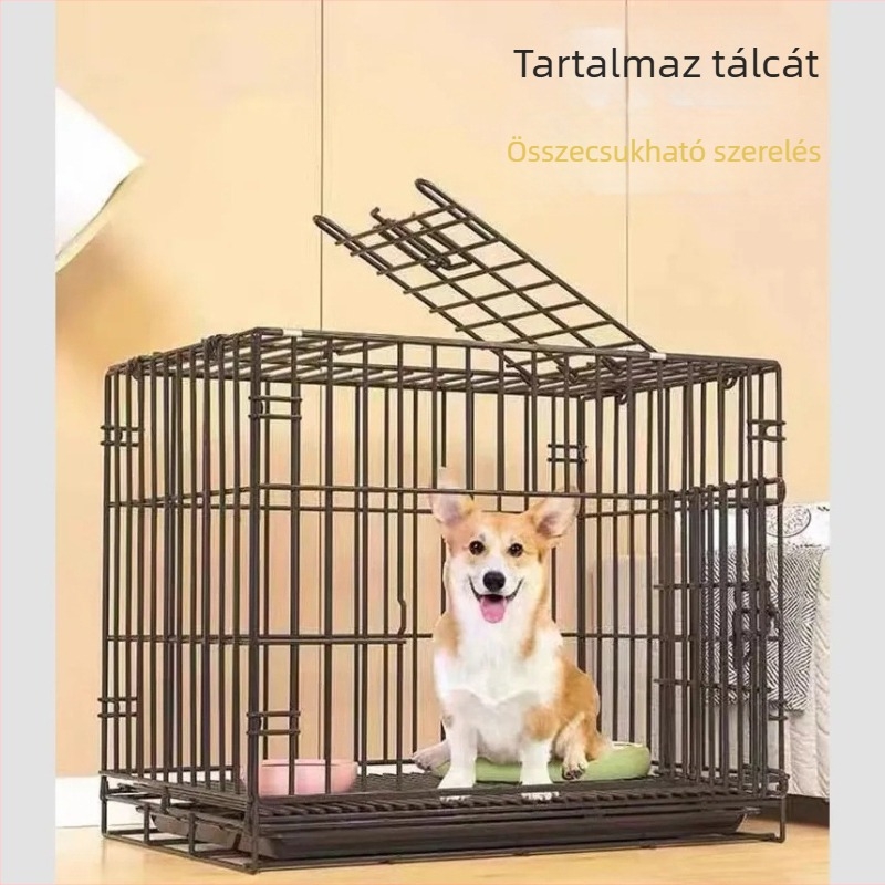 Összecsukható kutyaketrec toaletttal – vastag drótháló