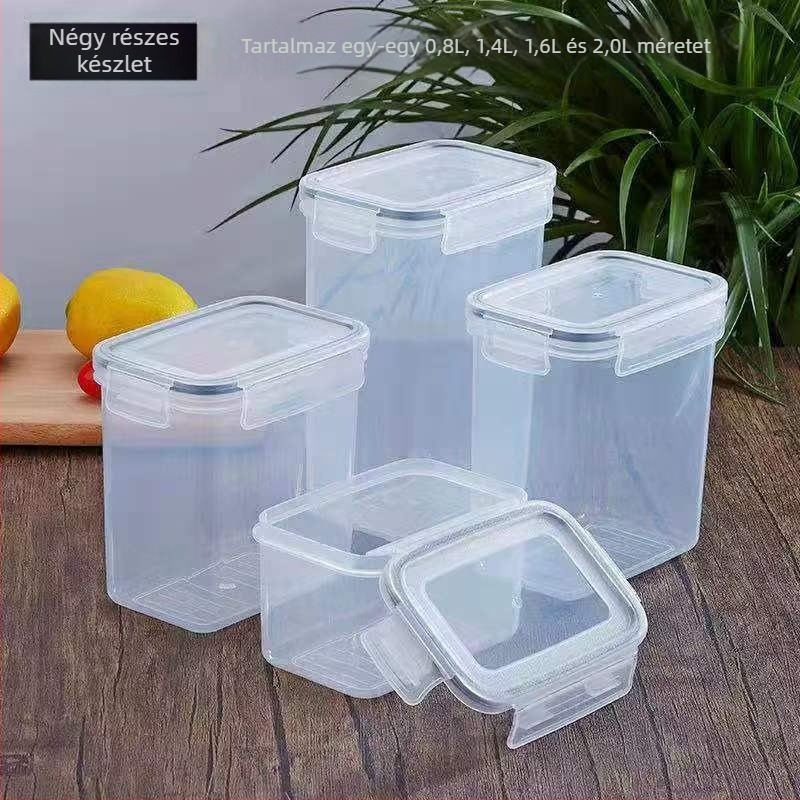 Négyzet alakú átlátszó műanyag tárolóedény, 1–2 L, modern minimál stílus