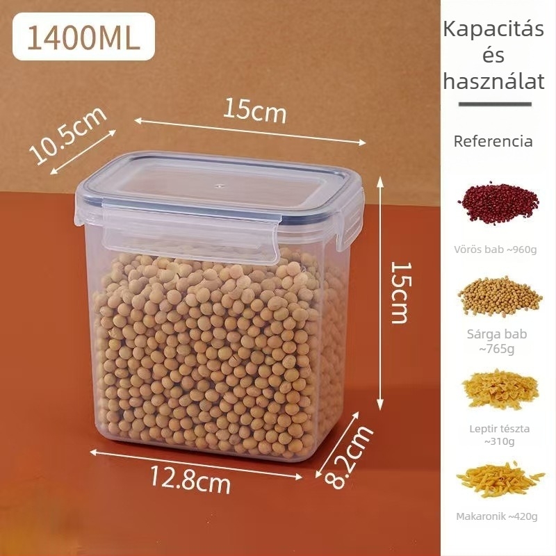 Négyzet alakú átlátszó műanyag tárolóedény, 1–2 L, modern minimál stílus