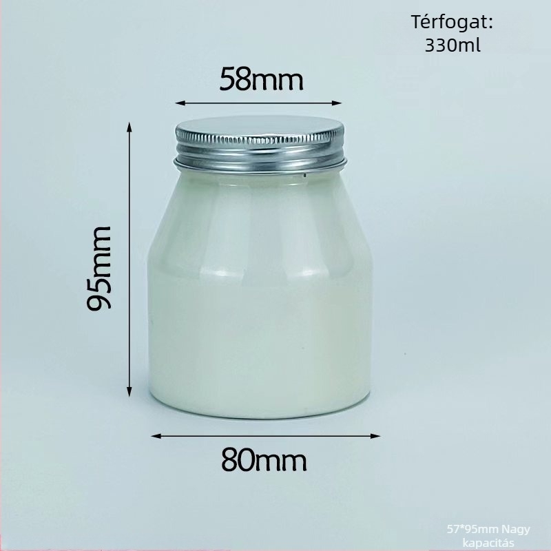 Joghurtos üveg trapéz alakú csomagolással, átlátszó PET tartály, PVC műanyag, fűszertartó palack, kapacitás 1000 ml+, csomagolás: edény; fedél: átlátszó vagy alumínium