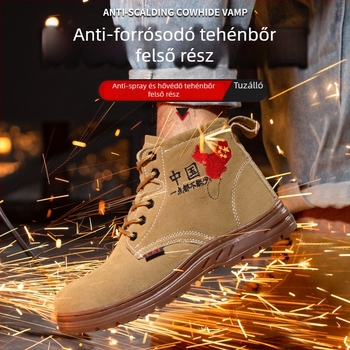 Férfi munkacipő acélorrú, perforáció- és ütésálló, suede borjúbőrből, középmagas