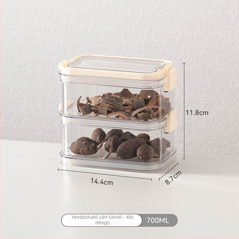 Fűszertároló doboz, 3 rétegű, négyzetes alakú, műanyag, 301–500 ml, nedvességálló