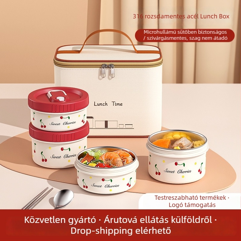 316 rozsdamentes acélból készült szigetelt ebédes doboz zárt fedéllel, mikrózható, kerek alakú, kapacitás 301–800 ml
