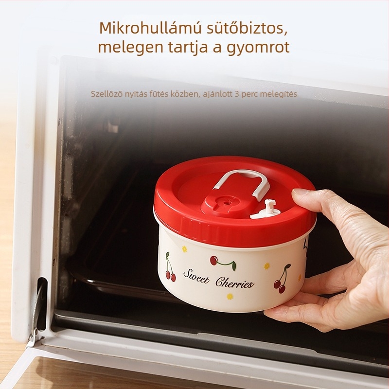 316 rozsdamentes acélból készült szigetelt ebédes doboz zárt fedéllel, mikrózható, kerek alakú, kapacitás 301–800 ml