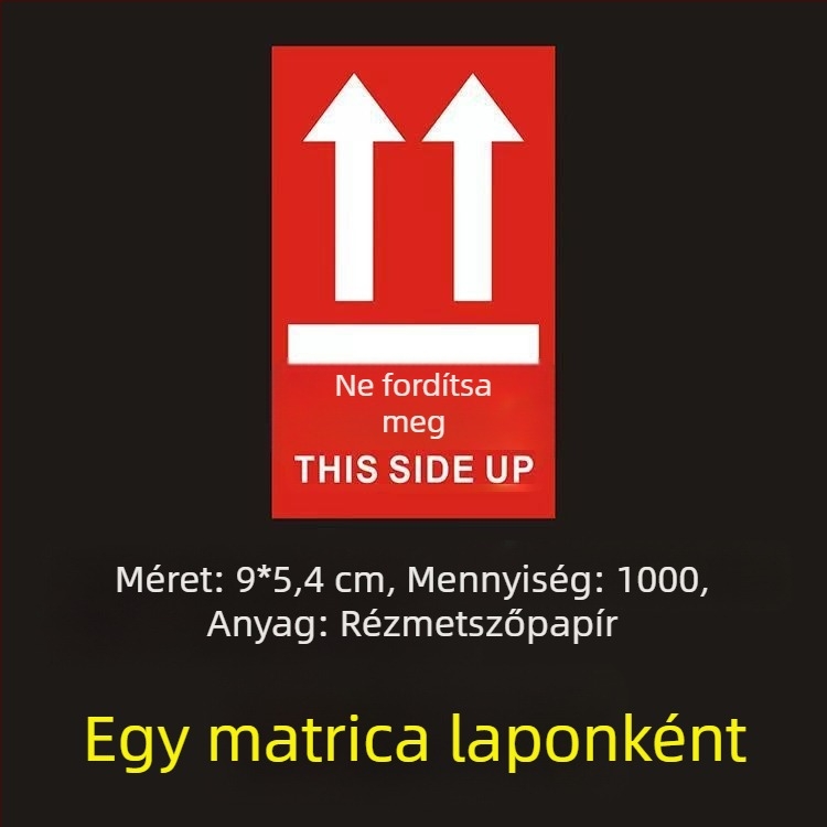 This Side Up orientációs figyelmeztető matrica csomagoló dobozokhoz, PVC öntapadós, testre szabható