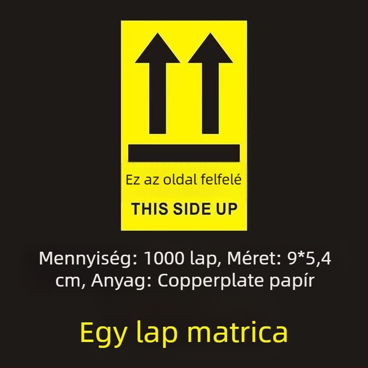 This Side Up orientációs figyelmeztető matrica csomagoló dobozokhoz, PVC öntapadós, testre szabható