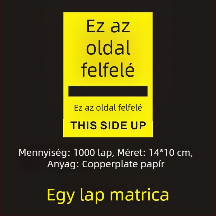 This Side Up orientációs figyelmeztető matrica csomagoló dobozokhoz, PVC öntapadós, testre szabható
