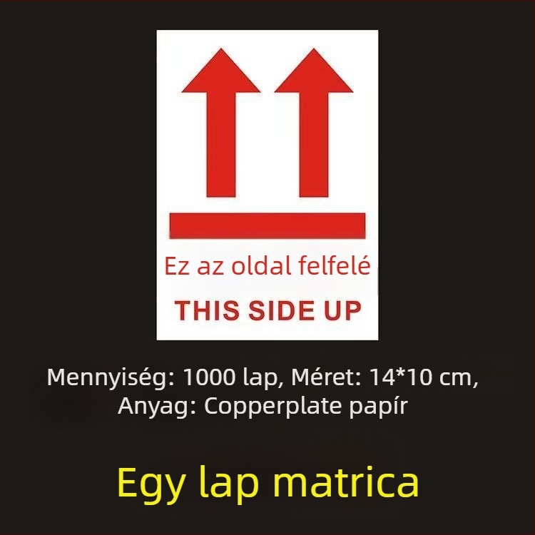 This Side Up orientációs figyelmeztető matrica csomagoló dobozokhoz, PVC öntapadós, testre szabható