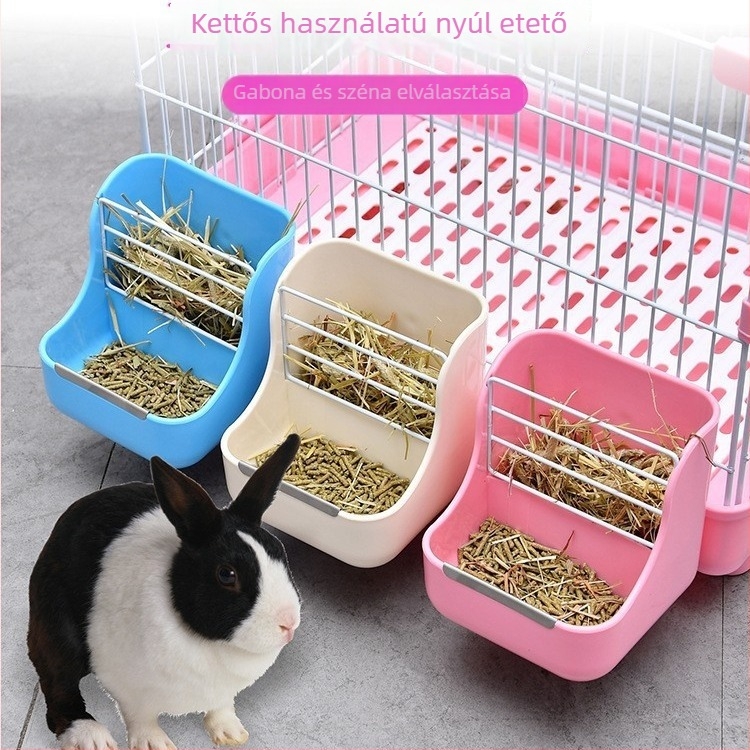 Kétfunkciós széna- és etetőtál nyulaknak és tengerimalacoknak, műanyag