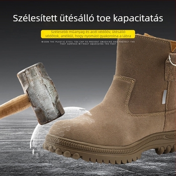 Téli gyapjúvédő bakancs anti-összeomlás és perforáció elleni védelemmel, csúszásmentes, meleg (felső rész: magas szár, orrtalp műanyag-acéltok)