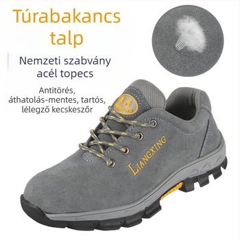 Acélorrú munkacipő, ütés- és áthatolásálló, olajálló, hőálló, velúr felsőrész