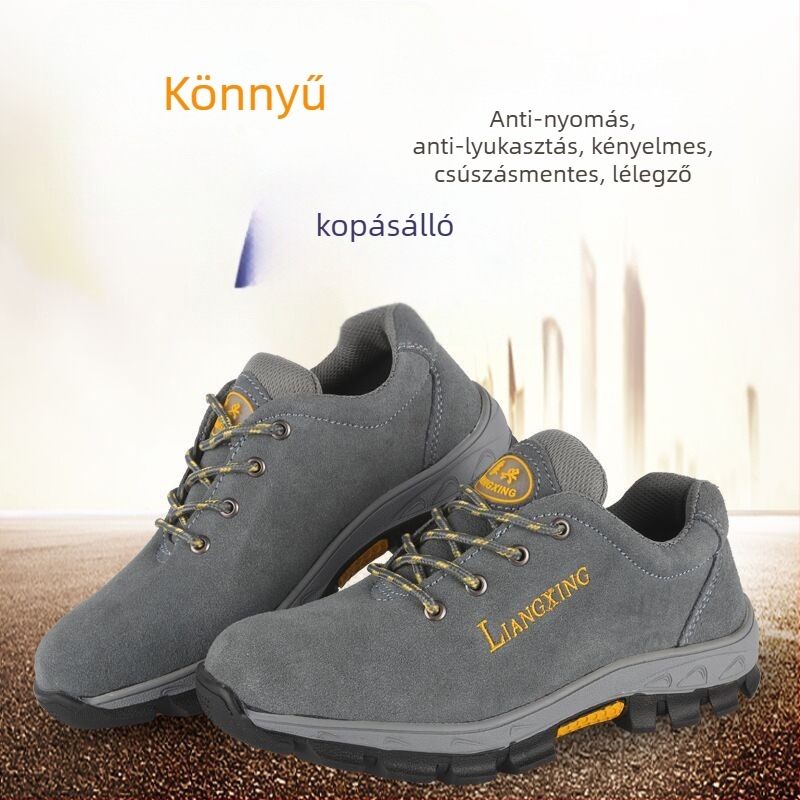 Acélorrú munkacipő, ütés- és áthatolásálló, olajálló, hőálló, velúr felsőrész