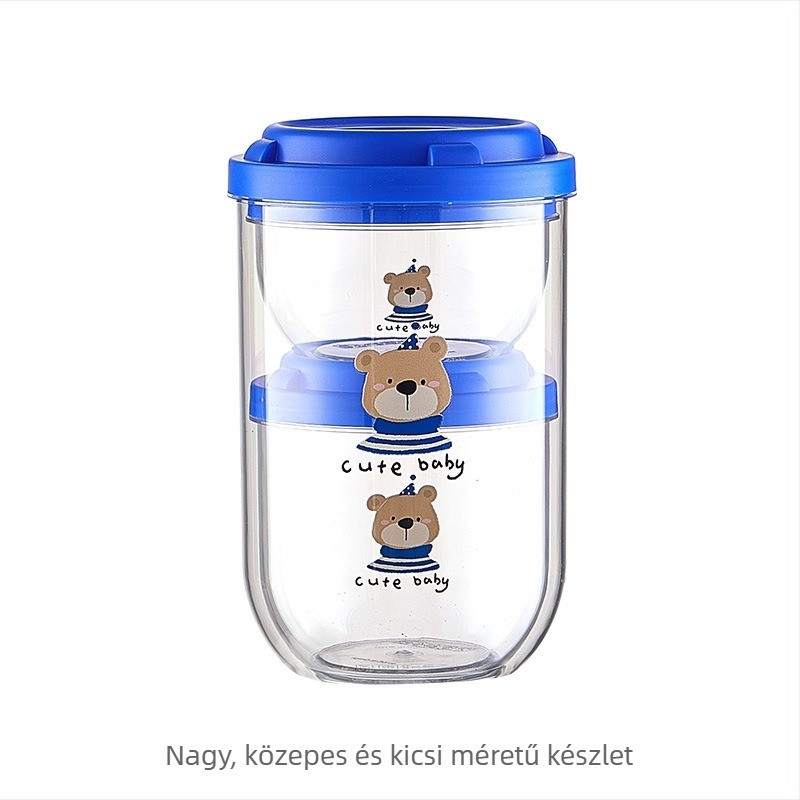 Kerek műanyag élelmiszer-tároló edény, légmentesen záródó, nedvesség- és rovarálló, kapacitás 800–1000 ml, 60 darabos készlet