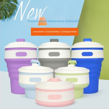 Silikonból készült összecsukható kávésbögre, testreszabható logóval, súly 140 g, méretek 87×87×140 mm