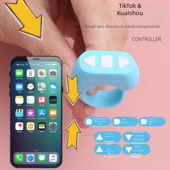 ZL-03 Bluetooth gyűrűs távirányító — USB interfész, 10 m vezeték nélküli hatótávolság, 10 g súly, műanyag kivitel, gyűrűben viselhető