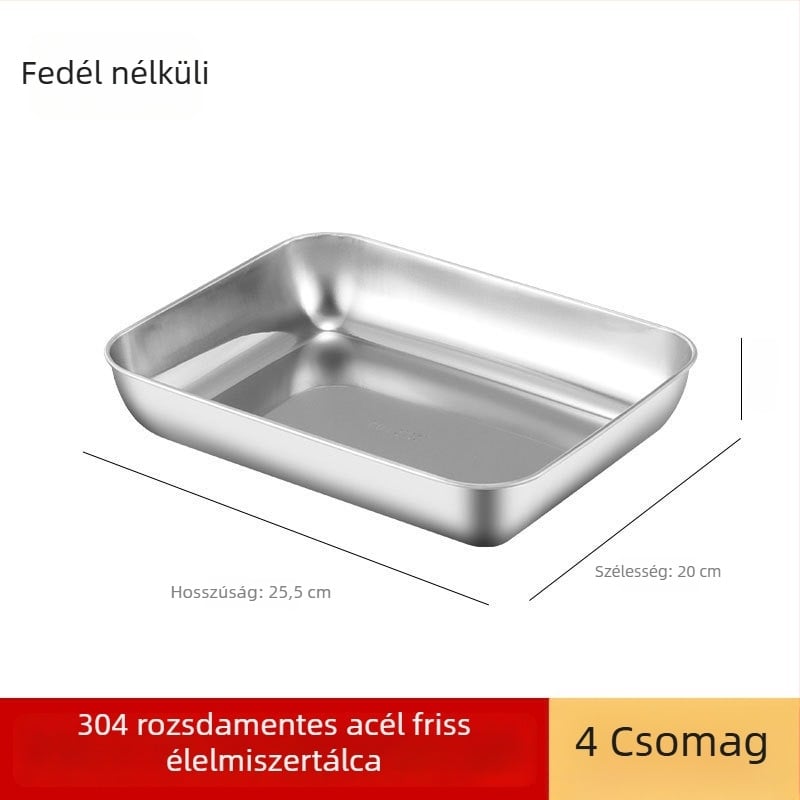 304 rozsdamentes acélból készült ebédes doboz fedővel, téglalap alakú, mikrohullámú sütőben használható, kapacitás 300 ml alatt, egy rétegű