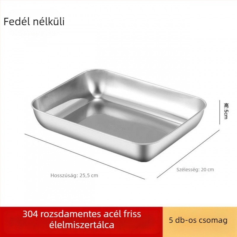 304 rozsdamentes acélból készült ebédes doboz fedővel, téglalap alakú, mikrohullámú sütőben használható, kapacitás 300 ml alatt, egy rétegű