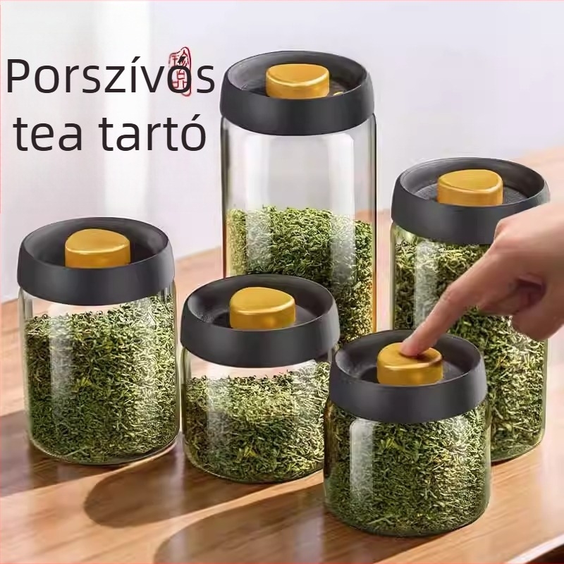 Vákuumos teás edény, élelmiszer-minőségű boroszilikát üveg, kerek zárható tároló a kávészemekhez, mikróbarát