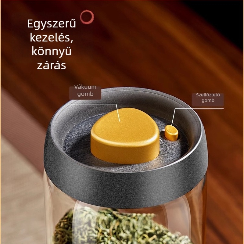 Vákuumos teás edény, élelmiszer-minőségű boroszilikát üveg, kerek zárható tároló a kávészemekhez, mikróbarát