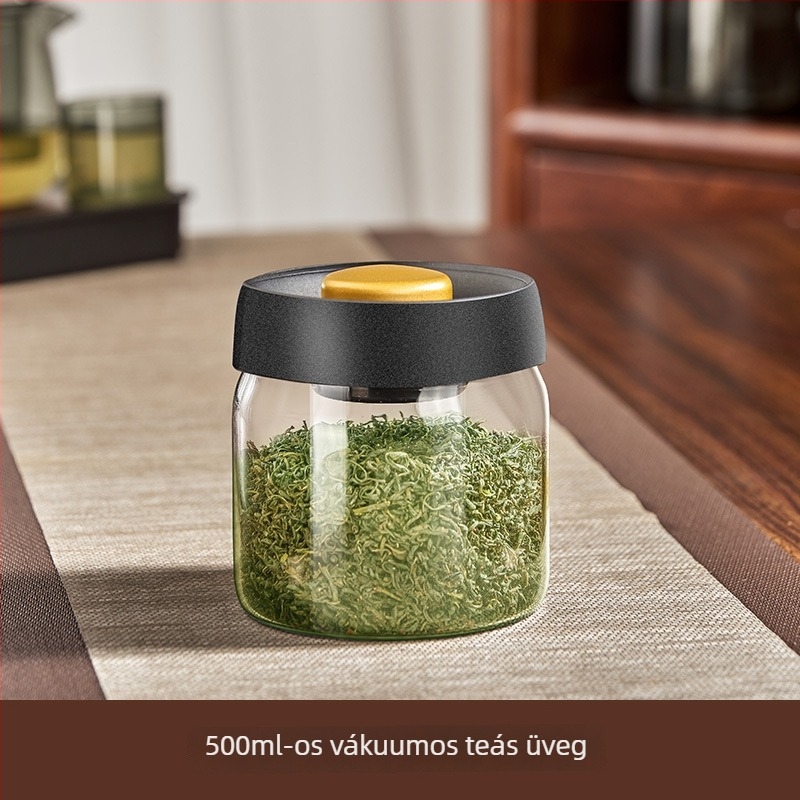 Vákuumos teás edény, élelmiszer-minőségű boroszilikát üveg, kerek zárható tároló a kávészemekhez, mikróbarát
