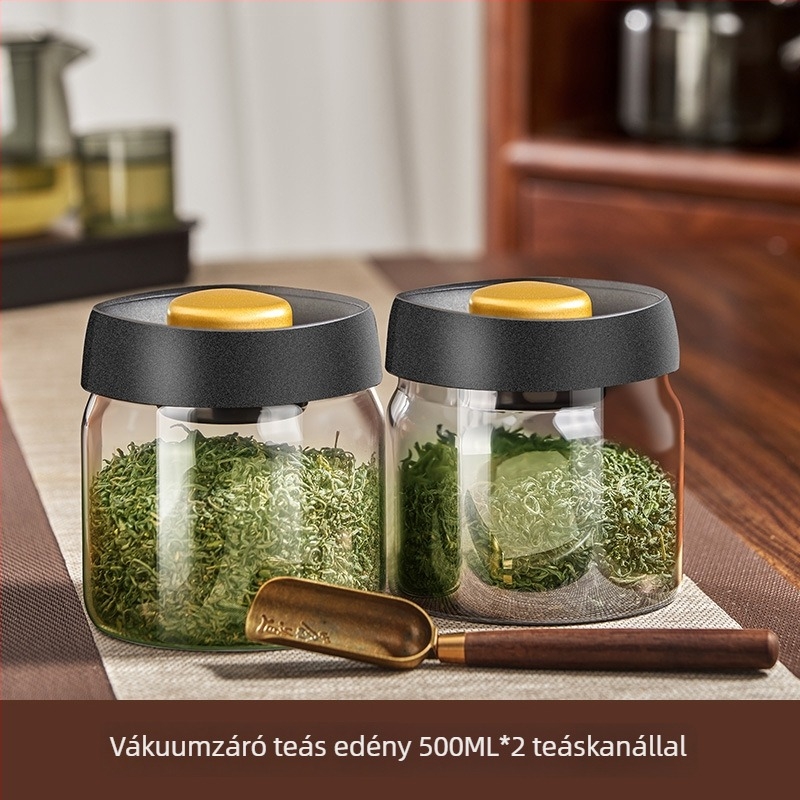 Vákuumos teás edény, élelmiszer-minőségű boroszilikát üveg, kerek zárható tároló a kávészemekhez, mikróbarát