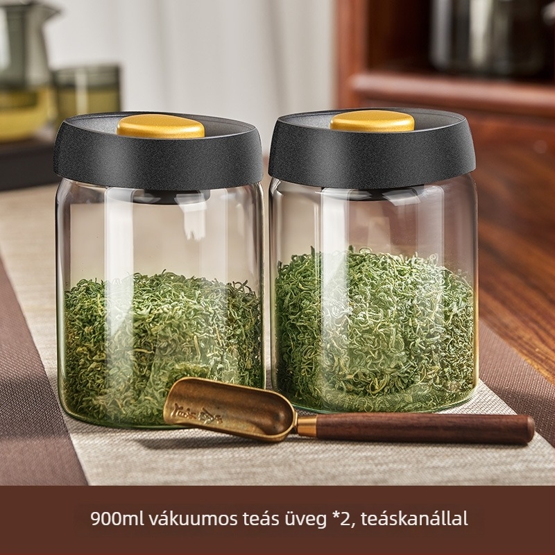 Vákuumos teás edény, élelmiszer-minőségű boroszilikát üveg, kerek zárható tároló a kávészemekhez, mikróbarát