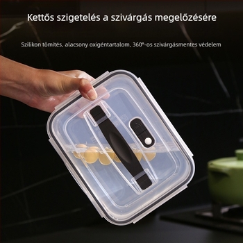 Műanyag téglalap alakú élelmiszertároló doboz fedéllel, két szintű, élelmiszer-minőségű, hűtőszekrényhez