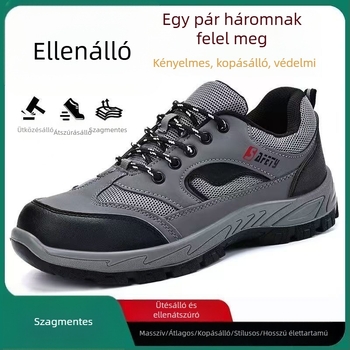 Anti-Crush és Anti-Puncture Biztonsági Cipő, középmagasságú felsőrész, Microfiber Leather + Flyknit Mesh