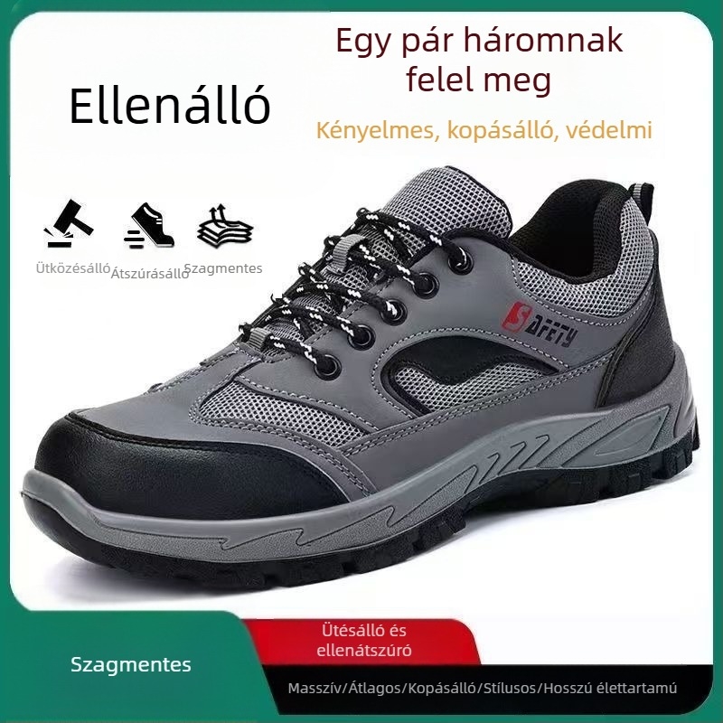Anti-Crush és Anti-Puncture Biztonsági Cipő, középmagasságú felsőrész, Microfiber Leather + Flyknit Mesh
