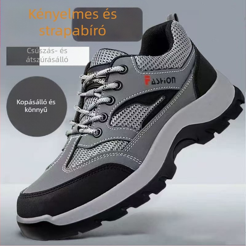 Anti-Crush és Anti-Puncture Biztonsági Cipő, középmagasságú felsőrész, Microfiber Leather + Flyknit Mesh