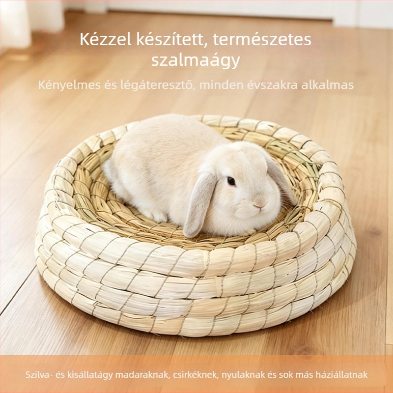 Kézzel készített szalmafészek nyuszikk számára, lélegző szalma matrac háziállatoknak; madár- és csirkéfészek, minden évszakra