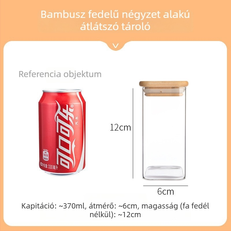 Négyszögletes boroszilikát üvegből készült tárolóedény, élelmiszer-minőségű, légmentesen záródó a gabonák számára, 800-1000 ml, mikrohullámú sütőben használható