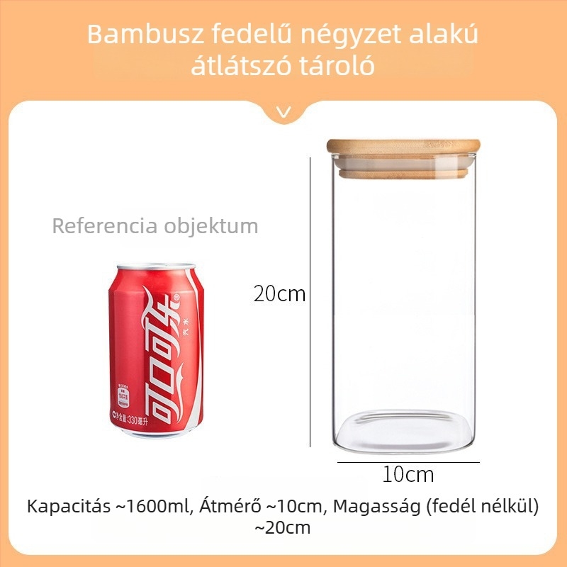 Négyszögletes boroszilikát üvegből készült tárolóedény, élelmiszer-minőségű, légmentesen záródó a gabonák számára, 800-1000 ml, mikrohullámú sütőben használható