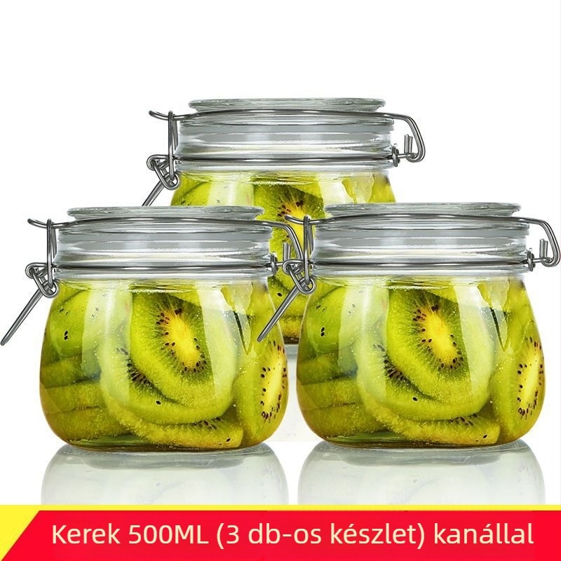 Zárható üveg tárolóedény fedővel otthoni élelmiszer-tárolásra, befőzéshez, citrom, passiógyümölcs és méz, 300 ml