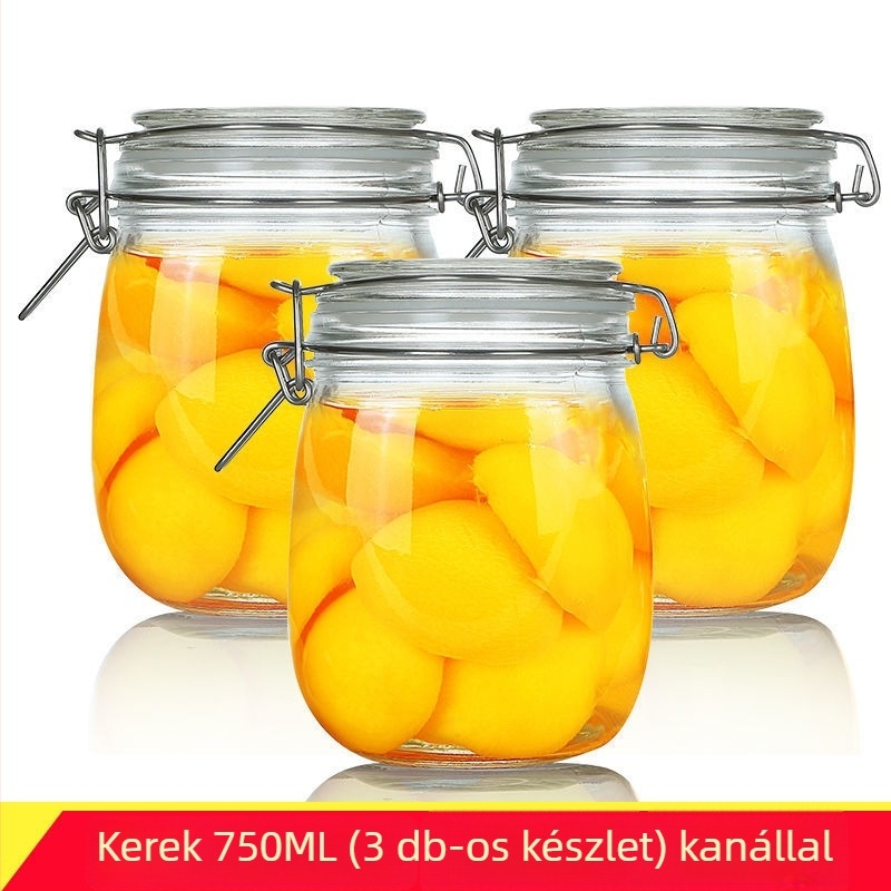 Zárható üveg tárolóedény fedővel otthoni élelmiszer-tárolásra, befőzéshez, citrom, passiógyümölcs és méz, 300 ml