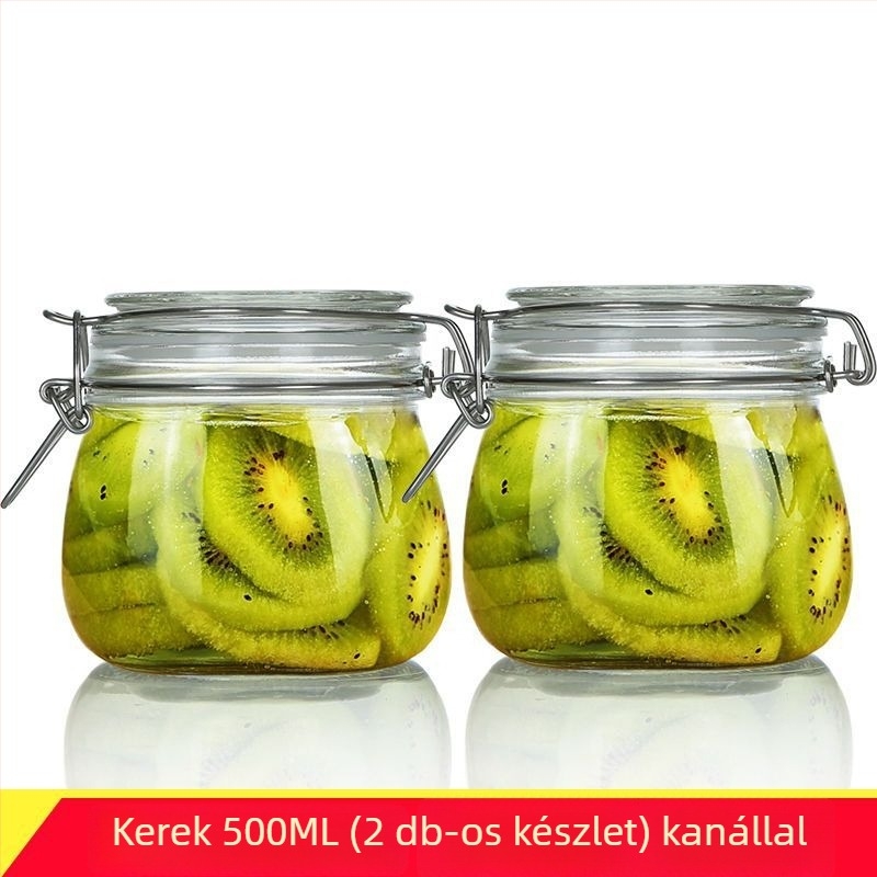 Zárható üveg tárolóedény fedővel otthoni élelmiszer-tárolásra, befőzéshez, citrom, passiógyümölcs és méz, 300 ml