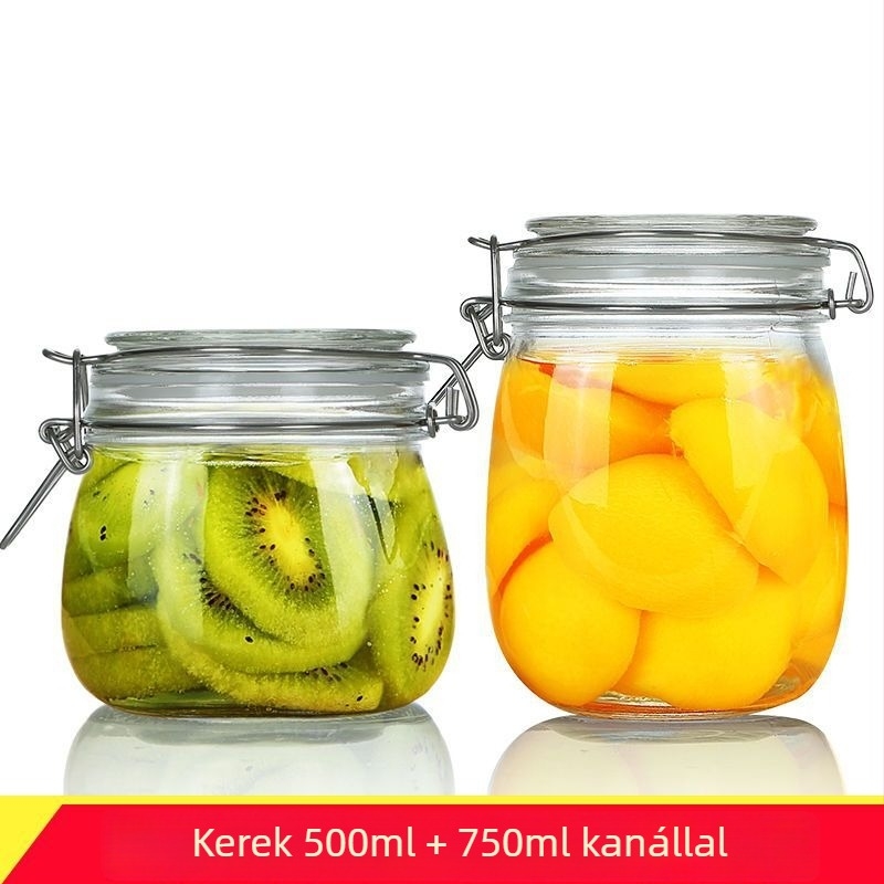 Zárható üveg tárolóedény fedővel otthoni élelmiszer-tárolásra, befőzéshez, citrom, passiógyümölcs és méz, 300 ml
