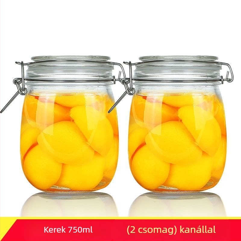 Zárható üveg tárolóedény fedővel otthoni élelmiszer-tárolásra, befőzéshez, citrom, passiógyümölcs és méz, 300 ml