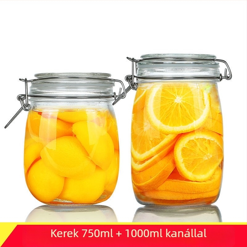 Zárható üveg tárolóedény fedővel otthoni élelmiszer-tárolásra, befőzéshez, citrom, passiógyümölcs és méz, 300 ml