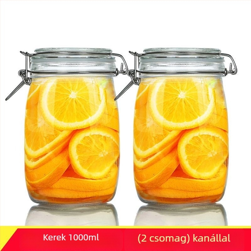 Zárható üveg tárolóedény fedővel otthoni élelmiszer-tárolásra, befőzéshez, citrom, passiógyümölcs és méz, 300 ml