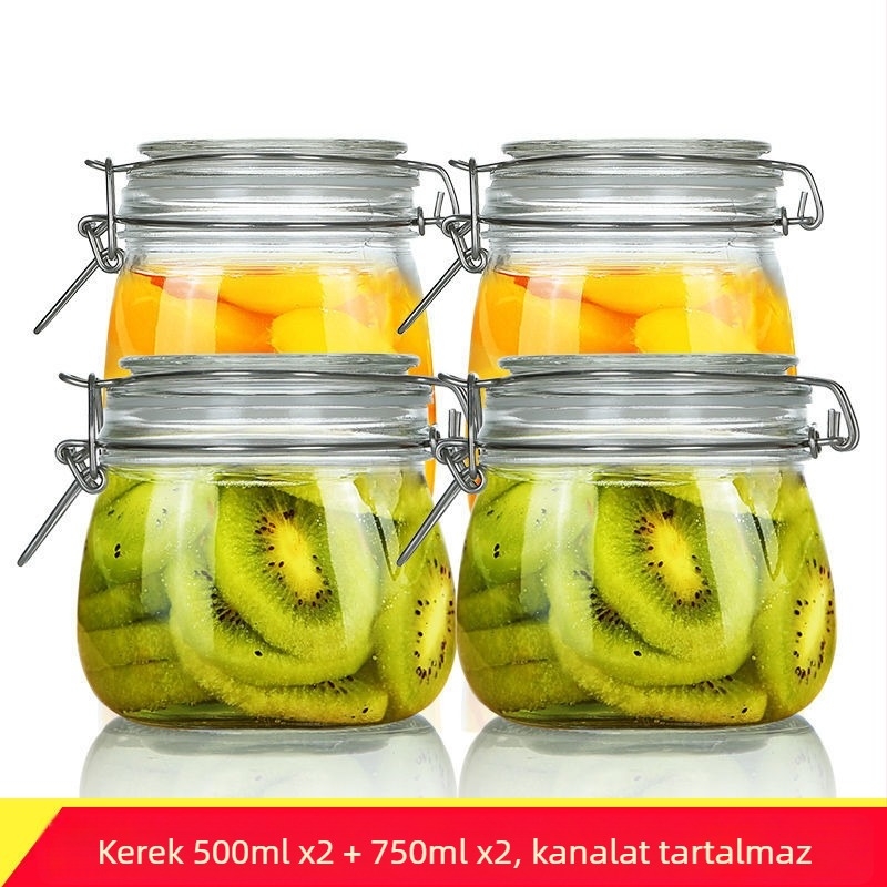 Zárható üveg tárolóedény fedővel otthoni élelmiszer-tárolásra, befőzéshez, citrom, passiógyümölcs és méz, 300 ml