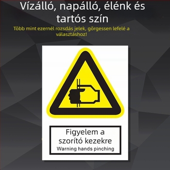 Rozsdamentes acél gépek biztonsági jelzőtáblája – szitanyomás/gravírozás, ipari berendezések jelzése, testre szabható