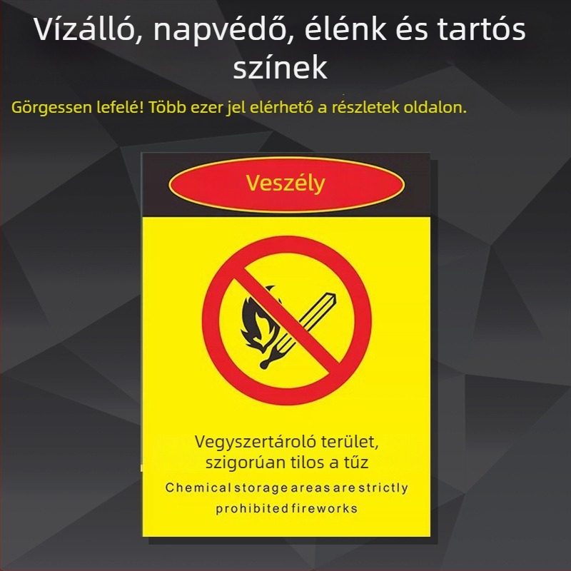 Rozsdamentes acél gépek biztonsági jelzőtáblája – szitanyomás/gravírozás, ipari berendezések jelzése, testre szabható