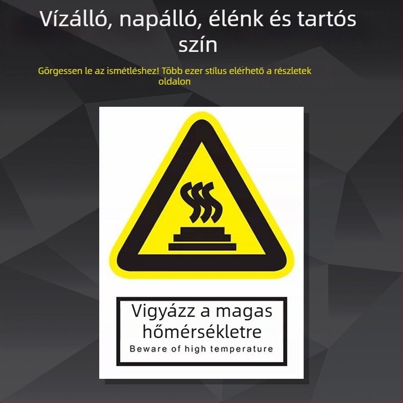 Rozsdamentes acél gépek biztonsági jelzőtáblája – szitanyomás/gravírozás, ipari berendezések jelzése, testre szabható