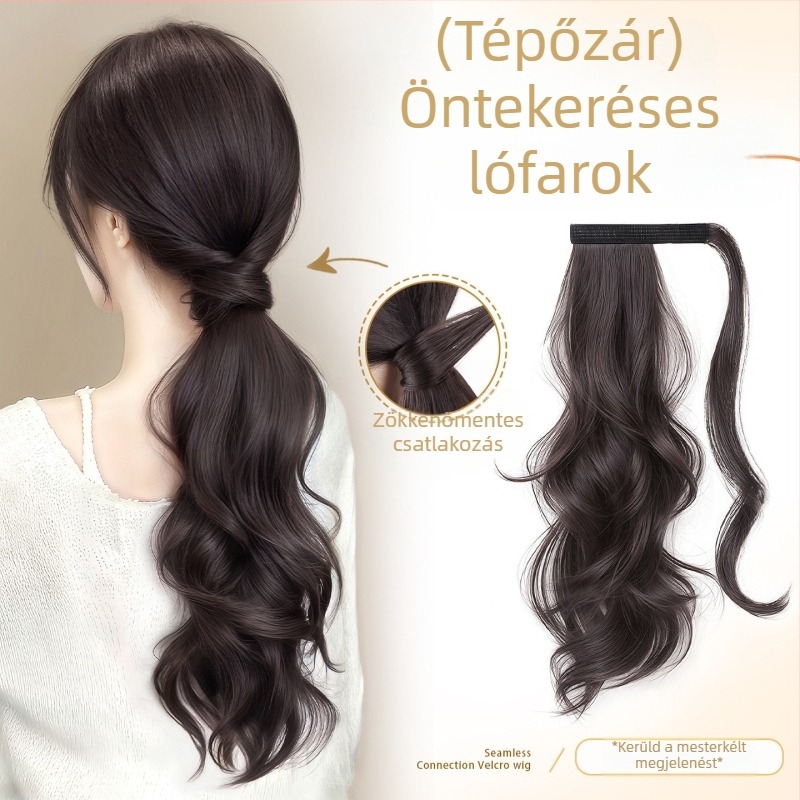 Női copf paróka Velcro-összefonódó copfokkal, természetes dús haj, magas copf